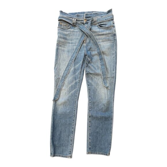 7 For All Mankind Jen Blue Jeans Women’s Size 29 Straight Leg Tie Belt - Picture 1 of 8